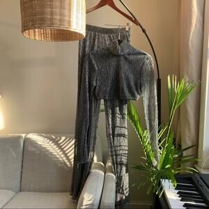 HOUSE OF CB Tamura and Alexandra Silver Grey Glitter Lurex Metallic Pants Set